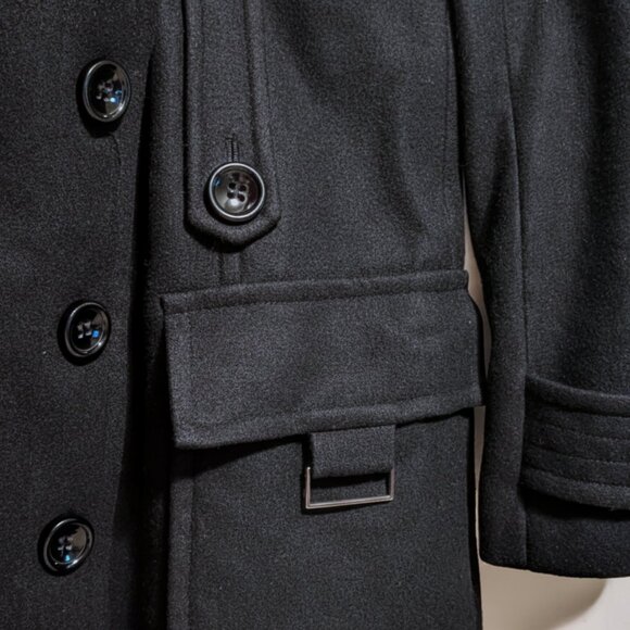 ZARA BASIC Black Wool Blend Peacoat Womens, Fitted Classic Trench Style Coat (S) - Picture 8 of 10